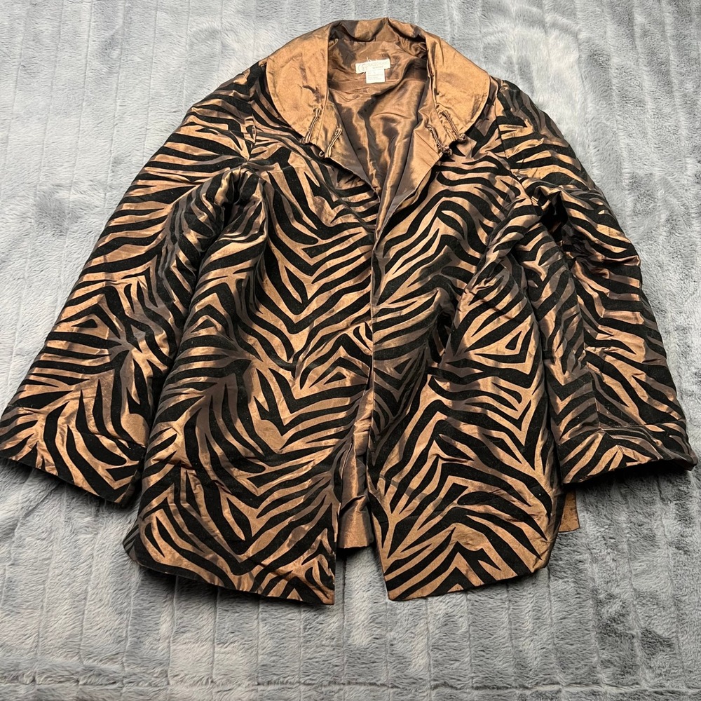 Grace Chuang New York Bronze Black Zebra Print Swing Jacket Women Small 13955